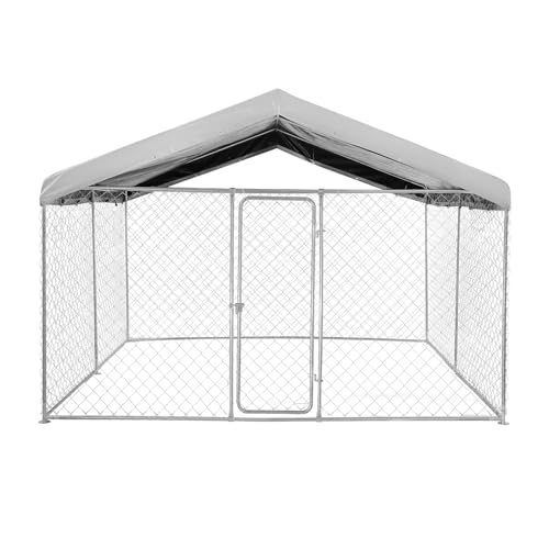 VEVOR Outdoor Dog Kennel, 9.84 x 9.84 x 7.05 ft Large Dog Kennel with Secure Lock, Outside Dogs Enclosures with UV-Resistant & Waterproof Roof Cover, Heavy Duty Pet Crate Cage Run for Large Dogs - size: 118.1"L x 118.1"W x 84.6"H