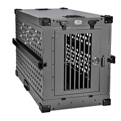 K9 Kennel Boss - Heavy Duty Fully Collapsible Powder-Coated Aluminum Dog Crate - Medium (Gray) - color: Gray, size: 34.6"L x 25.2"W x 28.9"H