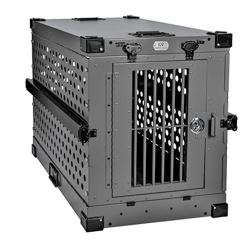 K9 Kennel Boss - Heavy Duty Fully Collapsible Powder-Coated Aluminum Dog Crate - Medium (Gray) - color: Gray, size: 34.6"L x 25.2"W x 28.9"H