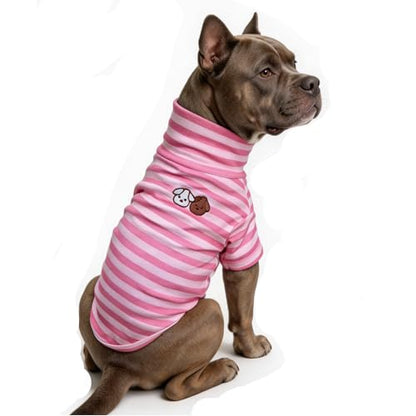 Turtleneck Dog Shirt Cute Doggie Embroidery Super Soft Dog Sweatshirt Stretchy Striped Puppy Pullover for Cats Small Medium Large Dogs (Pink Striped, XXXX-Large) - color: Pink Striped, size: XXXX-Large