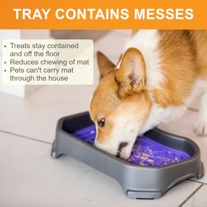 Neater Pets Neat-LIK Dog Lick Mat w/Mess-Proof Tray, Lick Mat for Dogs, Cats, Puppy, Reduces Anxiety & Boredom, Peanut Butter Slow Feeder, Interactive Treat Licking Pad (Purple & Green/Gunmetal) - color: Purple & Green Mats w/ Gunmetal Tray