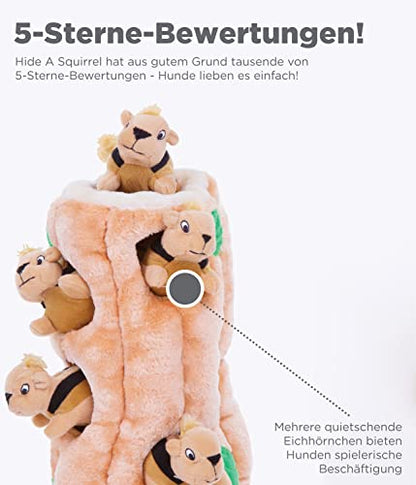 Outward Hound Hide-A-Squirrel Dog Toy – Interactive 2‑in‑1 Plush Puzzle with 3 Squeaky Removable Squirrels, Medium - color: Squirrel Medium
