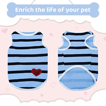 Pet Dog Striped T-Shirt Dogs Cats Cotton Vest Spring Summer Pet Apparel Tee Shirt Suitable for Small and Medium Large Pets French Bulldog Bichon - color: Blue-Vest, size: X-Small