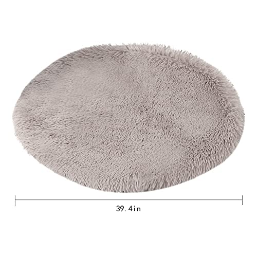 39 Inch Plush Dog Bed Mat Warm Fluffy Round Puppy Crate Pad with Anti-Slip Waterproof Bottom Soft Comfy Pet Kennel Mat for Small and Medium Dogs Sleeping(Light Coffee) - color: Light Coffee, size: 39 Inch