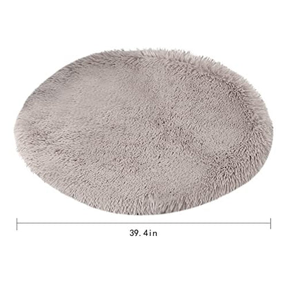39 Inch Plush Dog Bed Mat Warm Fluffy Round Puppy Crate Pad with Anti-Slip Waterproof Bottom Soft Comfy Pet Kennel Mat for Small and Medium Dogs Sleeping(Light Coffee) - color: Light Coffee, size: 39 Inch