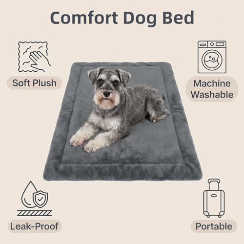 Dog Bed for Crate, Leak-Proof Soft Plush Dog Crate Bed for Dogs & Cats, Machine Washable Dog Bed Mats, Dog Pad for Crates, Travel & Home (Gray, 35"x23"x2") - size: 35"x23"x2"