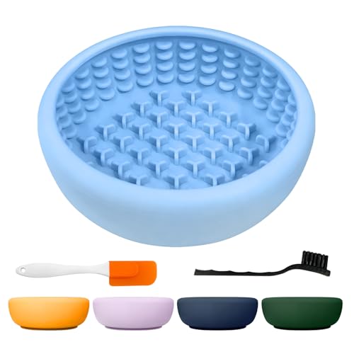 Dog Lick Bowl,Freezeable Anxiety Relief Non-Slip Silicone Treat Bowl,Durable Anti-Choking Long-Lasting Enrichment Slow Feeder Licking Mat for Small Medium Breed, BPA Free Silicone Dishwasher Safe - color: light blue, size: S