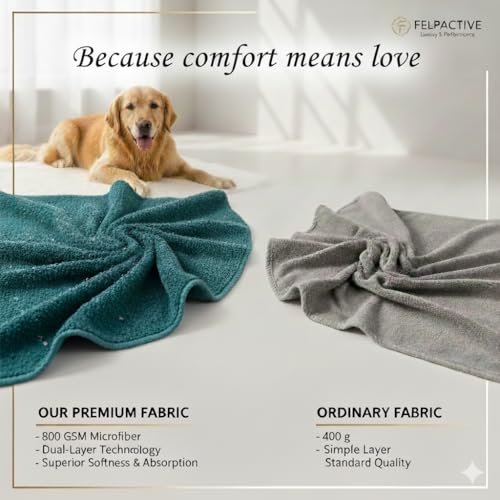 |FELPACTIVE® Premium Dog Drying Robe | Sizes S - XXXL | Quick-Drying Super Absorbent Double-Layer Microfiber | Soft & Snug Fit | Includes Luxury Gift Box + EBOOK | Dog Bath Robe, Pet Warming Bathrobe - color: jade green, size: Large
