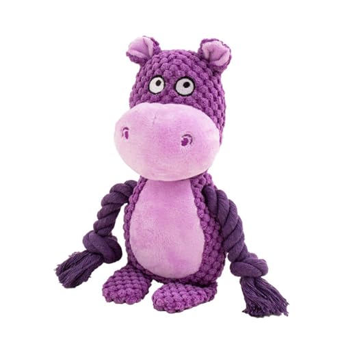 Dog Toys, Dog Squeaker Toys with Crinkle Paper, Stuffed Animal Dog Plush Chewing Toy, Cotton Rope Interactive Toys for Puppy, Small, Middle Dogs (Purple Hippo) - color: Purple