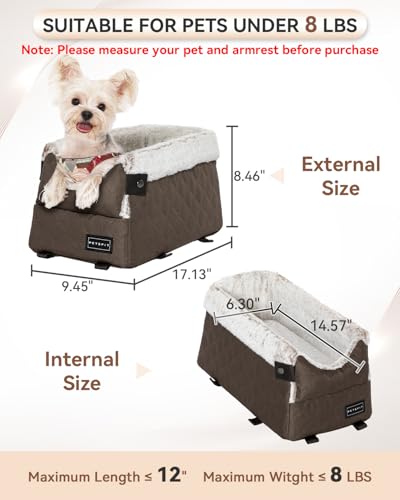 PETSFIT Center Console Dog Car Seat with Safe Protection Hooks, Pet Car Seat with Upgraded Safety Tethers, Washable Cushion, Console Dog Car Seats for Small Dogs (Coffee) - color: Coffee