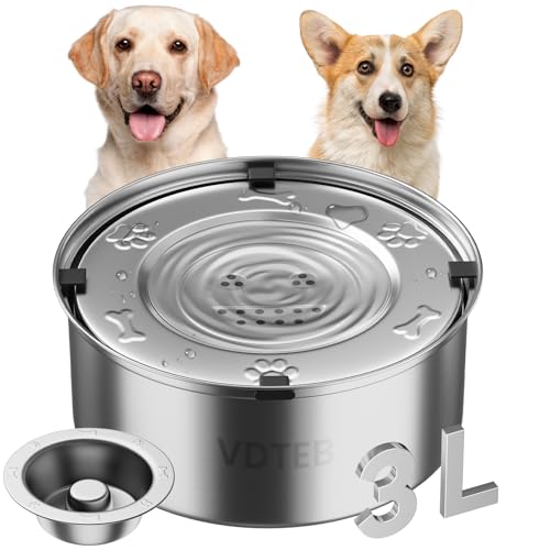 Dog Water Bowl 3L/101oz Stainless Steel No Spill Water Bowl for Dogs Spill Proof Slow Drinking Dog Water Feeder with Anti-Slip for Medium to Large Messy Drinkers - color: Silver, size: 3L (101oz) with Bowl