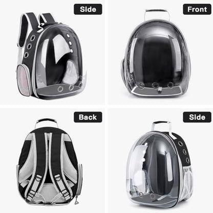 Pet Backpack Carrier with Harness Backpack with Bubble Clear Front for Cats, Small Dogs, Bunnies etc with Harness Included, Pet Carrier for Traveling, Walking, Hiking and Outdoor Activities - color: Black