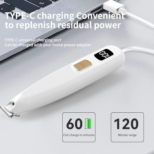 iBTC 2 Speed Dog Paw Trimmer with LED Display, 35dB Low Noise Electric Dog Clippers for Grooming, Cordless 20mm-Blade for Trimming Dog's Hair Around Paws, Eyes, Ears, Face, Rump with LED Light White