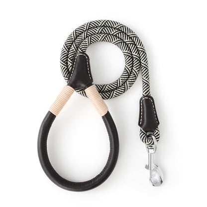 Mile High Life Dog Leash, Rope Leash with Genuine Leather Handle and Heavy Duty Metal Clasp, Great for Small Medium Large Dogs (Black Beige, 4FT) - color: Leather Handle-Black Beige, size: 48 Inch-1/2"