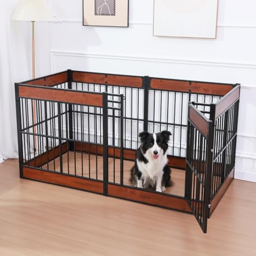 Dog Playpen, 35.4" Height Dog Pen Indoor, Heavy Duty, Safe and Sturdy, Furniture Style Puppy Pen - color: MAHOGANY, style: 6 Panels (35.4" High)