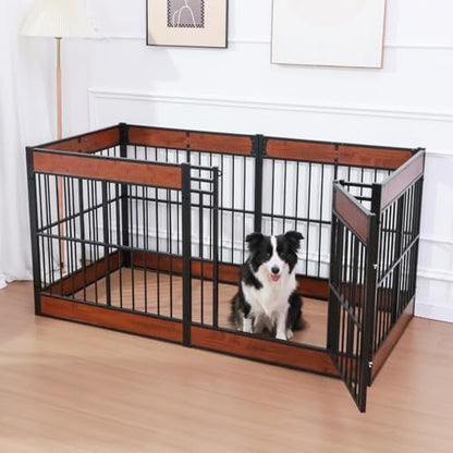 Dog Playpen, 35.4" Height Dog Pen Indoor, Heavy Duty, Safe and Sturdy, Furniture Style Puppy Pen - color: MAHOGANY, style: 6 Panels (35.4" High)