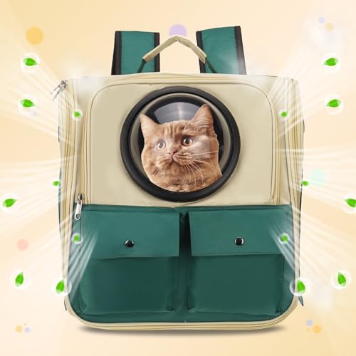 Pet Backpack Carrier, Portable and Ventilated, Oxford Cloth, Dogs Cats and Small Animals Travel Bag 12.99", (Khaki Green, 1 Pcs), Intended for Hiking/Camping/Traveling - color: Khaki Green