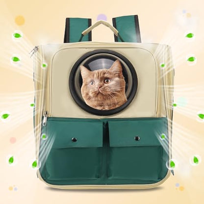 Pet Backpack Carrier, Portable and Ventilated, Oxford Cloth, Dogs Cats and Small Animals Travel Bag 12.99", (Khaki Green, 1 Pcs), Intended for Hiking/Camping/Traveling - color: Khaki Green
