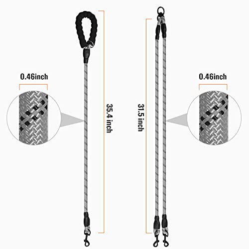 Double Dog Leash Reflective Detachable Coupler &360° Swivel Tangle Free, Heavy Duty Rope Leash Control with Padded Handle for Dual Large Medium Dogs Walking Running Training (Silver) - color: Silver