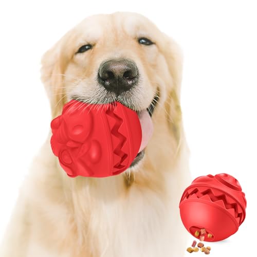 Rubber Treat Dispensing Dog Toys, Indestructible Dog Ball for Aggressive Chewers, Interactive Treat Toy for Boredom to Keep Them Busy, Large Aggressive Chew Dispensing Ball