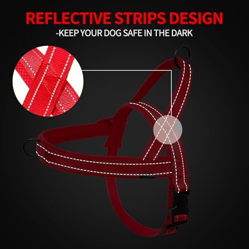 No Pull Dog Harness and Leash Set-Reflective Vest with Handle&5FT Dog Leash with Car Seatbelt Clip,Breathable Mesh&Quick Fit Dog Harness Easy for Medium Large Dogs Training Walking(Red,M) - color: Reflective-Red, size: M:Belly Chest-22.4''-27.6''