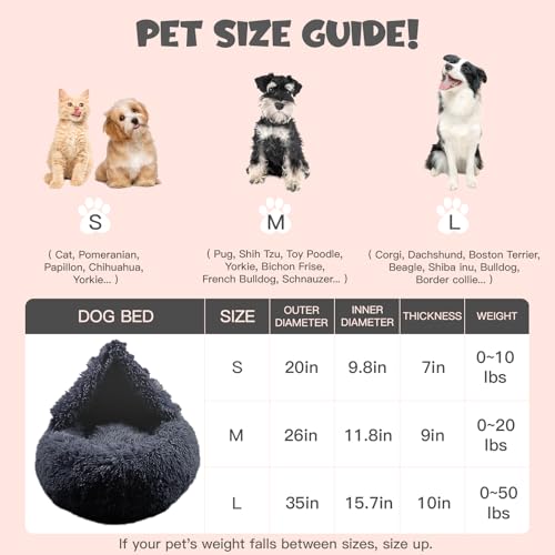 Himax Dog Beds for Large Dogs, Donut Dogs Beds with Blanket Attached, Calming Dog Bed Washable (20"/26"/35") Grey - color: Grey, size: 35.0"L x 35.0"W x 10.0"Th