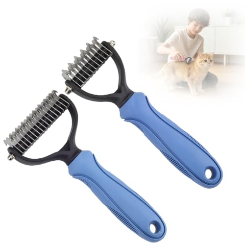 Double-Sided Pet Grooming Tool for Dogs & Cats, Undercoat Rake Pet Brush, Dematting Comb for Dogs and Cats, Multifunctional Dematting Too, Deshedding Grooming Brush for Long & Short Hair(Blue，Mix) - color: Blue, size: Mix