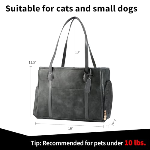 Stylish Dog Purse Carrier, Leather Pet Carrier Bag for Small Dogs Cats Puppy, Airline Approved Soft-Sided Carrier Grey - color: Grey