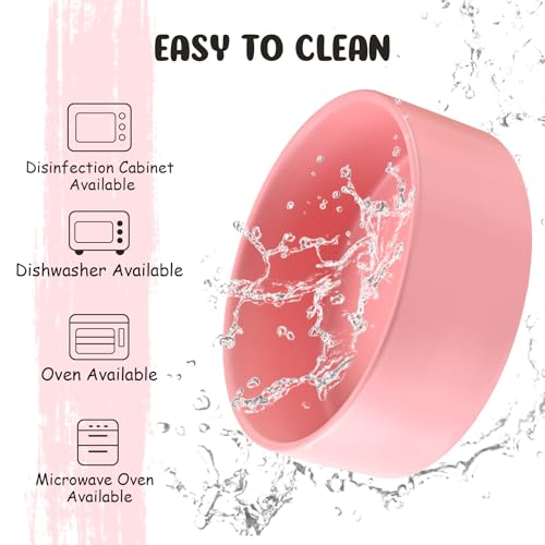 SPUNKYJUNKY 15° Slanted Ceramic Dog and Cat Bowl with Wooden Stand, Tilted Bulldog Food and Water Bowl No Slip Non-Spill for Cats Medium Dogs Big Face Pets 13.5 OZ (1.7 Cups, Pink × 2) - color: Pink, size: 1.7 CUPS × 2