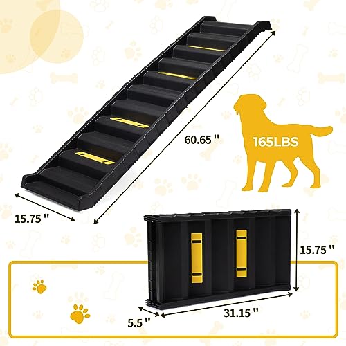COZIWOW Portable Dog Car Ramps 61" L Folding High Traction Pet Stairs for Vehicles,SUV/Truck,Lightweight Ladder Ramp for Dogs Old Cats to High Bed,Couch-Easy Storage,Supports up to 165lb