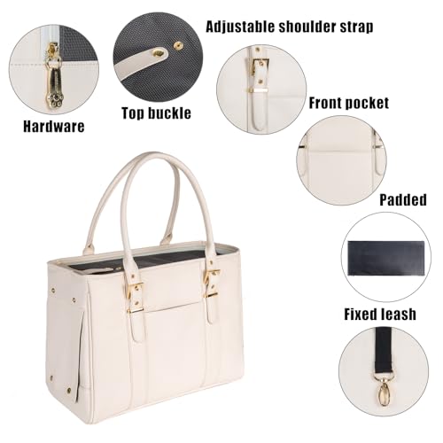 Fashion Pet Carrier Dog Purse Cat Bag Soft-Sided Carriers Travel Airline Approved, Stylish Leather Tote Handbag for Small Animal Puppy Kitten (White) - color: White