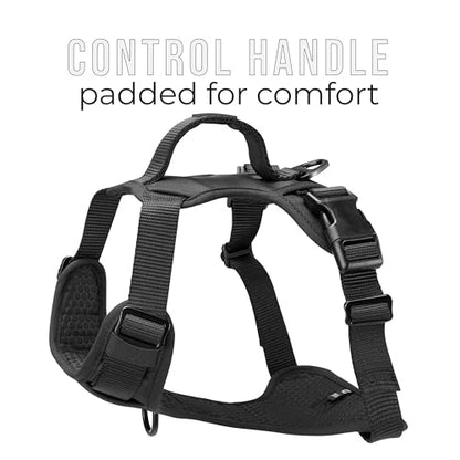 TUG Dog Harness with 2 Leash Connection Points | Adjustable, Padded, Lightweight | Handle on Back | No-Pull Front Clip (Medium, Black) - color: Black - Basic Harness, size: Medium