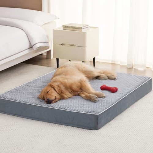 LEXTRO XL Waterproof Orthopedic Dog Bed for Crate Mat, 44x32 Extra Large Dog Bed Washable with Removable Washable Cover, Comfortable Dogs Pad for Large Size Dogs, Gray - color: Grey, size: 44"L x 32"W x 4"Th