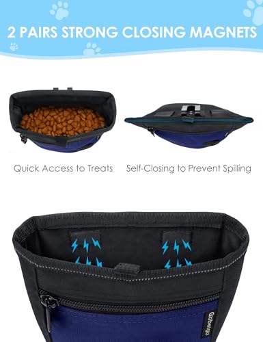 Gobeigo Dog Treat Pouch and Training Clicker, Upgrade Two Magnetic Closure to Prevent Spills, 2 Cup Treat Bag with Poop Bag Dispenser, Metal Clip Waist Belt Fanny Pack for Pet Walk (Black/Blue) - color: F-Black/Blue