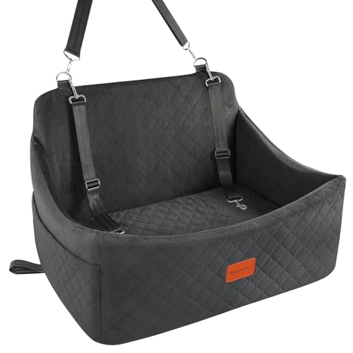 Wooaidagg Dog Car Seat for Medium & Large Dogs Up to 55lbs, Memory Foam Cushion, Washable Cover, Safety Straps & Non-Slip Bottom(Black,Large) - color: Black