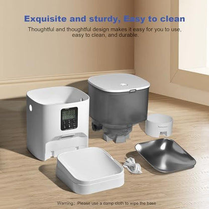 Automatic Cat Feeder, 4L Cat Food Dispenser with 10s Voice Recorder, Pet Feeder up to 8 Meals per Day, Timed Dog Feeder with Dry Food Sealed Ring - color: Jade white-pro