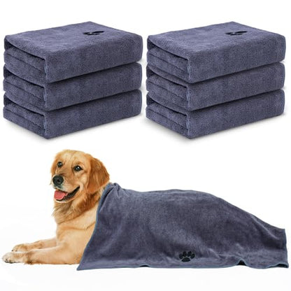 WOUSEDO Microfiber Dog Towels for Drying Dogs,40'' X 23.6'', Super Absorbent and Soft Pet Grooming Towel, Perfect Shower & Bath Supplies for Dogs(6-Pack Grey) - size: 6-Pack