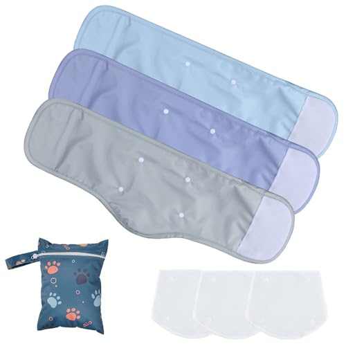 Washable Reusable Dog Diapers Male,Breathable Belly Bands for Male Dogs for Summer,Highly Absorbent Male Dog Diapers - color: Silver gray,Noble Purple ,Cool Blue, size: Medium (11"-13.4")