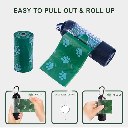 Tubasion 3-in-1 Dog Poop Bag Holder with Flashlight 7-Color, USB-C Rechargeable doggie bag holder for leash, IPX6 Waterproof Anti-Slip Clip Pet Waste Bag Dispenser for Walking (1 Dispenser, 30 Bags) - style: 1 Dispenser, 30 Bags