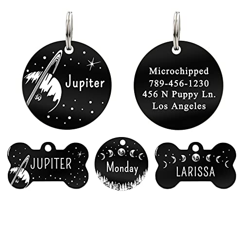 UltraJoys Stainless Steel Dog ID Tag - Personalized Front & Back Engraving, Round Jupiter Design, Small - color: .Round-jupiter, size: Small