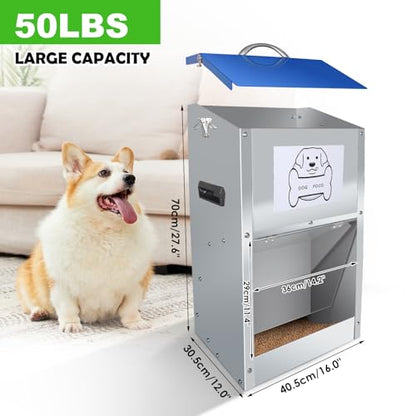 Automatic Dog Feeder,Galvanized Metal Pet Food Station for Indoor & Outdoor Use,50LBS Capacity Automatic Food Dispenser for Small, Medium, and Large Dog - size: 50 Pound