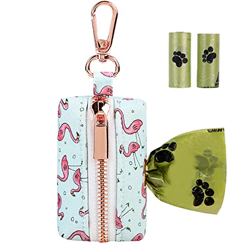 ARING PET Dog Waste Bag Dispenser, Cotton Doggy Poop Bags Holders Attach to Any Leashes, Portable Washable Plaid Pet Waste Pouch Dispenser with Metal Zipper - color: B:flamingo