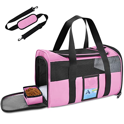 Refrze Pet Carrier Airline Approved, Cat Carriers for Medium Small Cats, Soft Dog Carriers for Dogs, TSA Approved Pet Carrier for Cats Dogs of 15 Lbs, Puppy Carrier,Pink - color: Pink, size: 17.0"L x 12.0"W x 11.0"H
