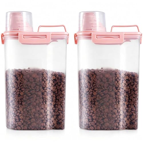 SenseYo 2 Pack 2.5lb Pet Food Storage Container with Measuring Cup, 3L Cat Food Storage Container Dog Food Storage BPA Free for Small Dog, Cat, Bird (Pink) - color: pink & pink