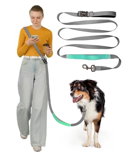 Hands Free Dog Leash, 5.1-8.9Ft Crossbody Long Leash | Adjustable Dog Waist Belt for Medium Dogs, Waist Leash for Dog Walking & Running & Training &Travel etc.(Grey Green) - color: Grey Green