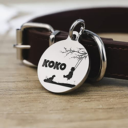 Deep Engraved Dog ID Tag Stainless Steel Personalized Customized Unique Pet ID Card Wolf Round (Swing S) - size: Swing S