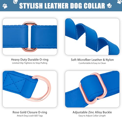 Soft Leather Martingale Dog Collar - Adjustable Rose Gold Limited Slip Collars [Easy to Clean], Stylish Durable Heavy Duty Nylon No Pull Training Collar for Small Medium Large Dogs XS Dark Blue - color: Dark Blue, size: XS (Neck 8"-11", Width 3/5")