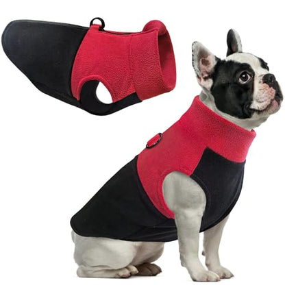 Idepet Dog Fleece Vest Sweater Zip Up Warm Pullover Dogs Jacket with D-Ring Leash Winter Cold Weater Coat Pet Sweatershirt Clothes Hoodie for Small Medium Dogs Boy Girl (Red/Black, XS) - color: Red/Black, size: XS