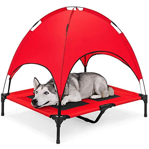 Best Choice Products 36in Elevated Dog Bed w/Removable Canopy, Red | Cooling Raised Mesh Pet Cot w/ Tent for Shade, Carrying Bag, Breathable Fabric, Outdoor Pet Bed - size: 36in