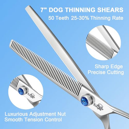7" Thinning Shears for Dogs – 50 Teeth Thinning Scissors for Pet Grooming, Precision Blending Scissors for Dogs and Cats, 440C Stainless Steel, Texturizing Shear with Comfortable Grip - style: Blue Blender